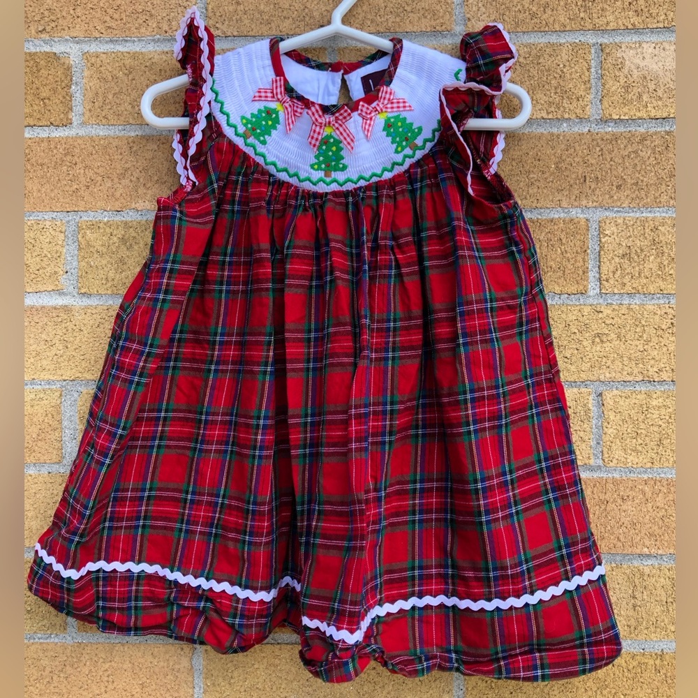 🌲Beautiful Christmas Dress Sz 12-24 M Baby Xmas Festive Christmas Trees Party🌲